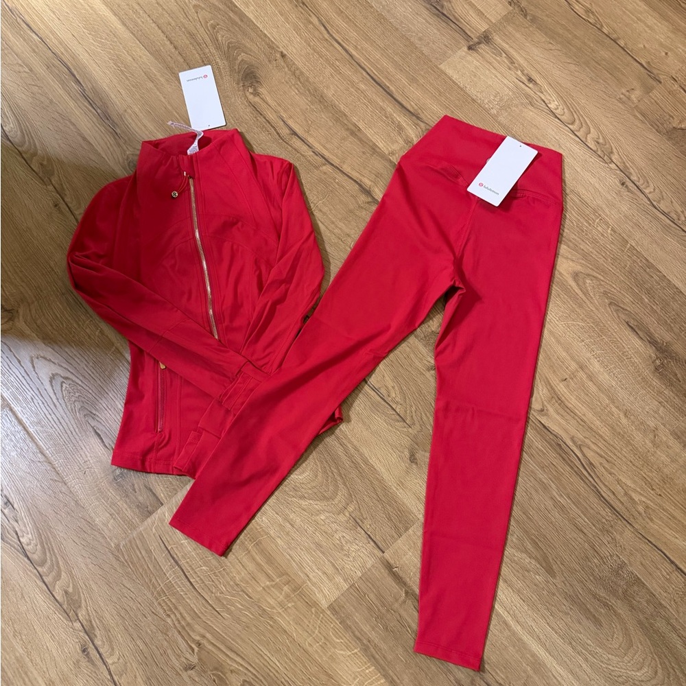 lululemon athletica Red Skinny Pants with Matching Zip Jacket